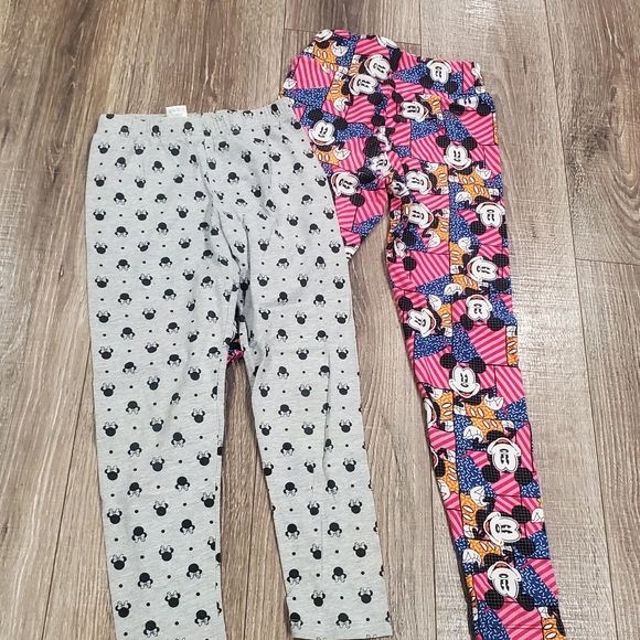 Girls Soft Leggings Size 6X-7 Kids Fun Cartoon Leggings Set Gray and Pink 2 Pcs - Picture 1 of 7